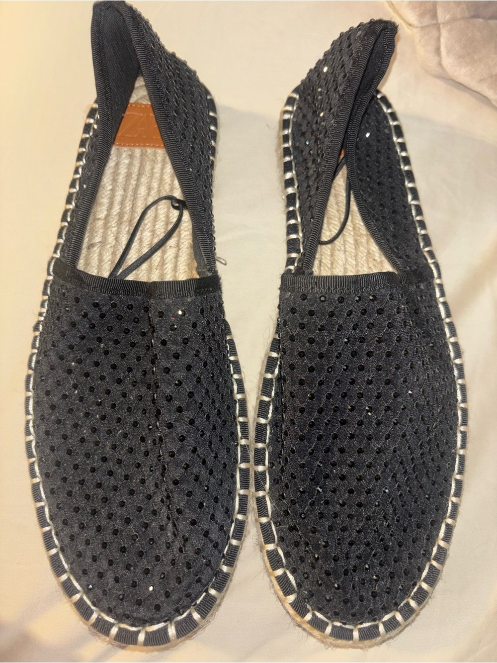 Zara Black Perforated Slip-On Espadrilles with Subtle Sparkle